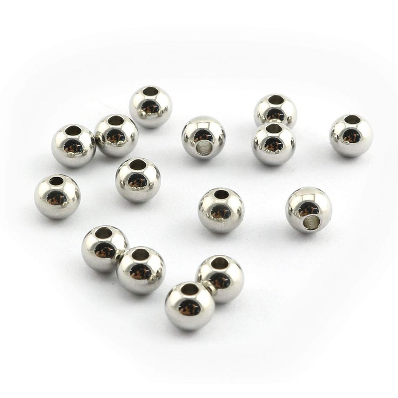 RuiLing 100-Pack 304 Stainless Steel Smooth Round Spacer Beads 2mm Hole,Seamless Loose Beads for Jewelry Making Findings DIY Crafts Accessories 6mm(Silver) - Image 3